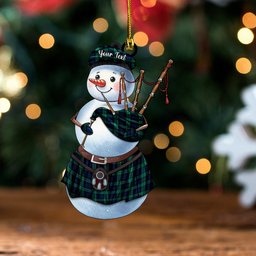 ScotsTee Shop Scottish Campbell Modern 2 Clan Crest Tartan Ornament Snowman Bagpipe Personalized