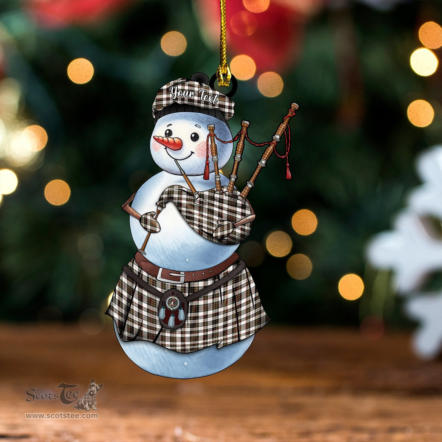 ScotsTee Shop Scottish Brodie Black & White Weathered Clan Crest Tartan Ornament Snowman Bagpipe Personalized