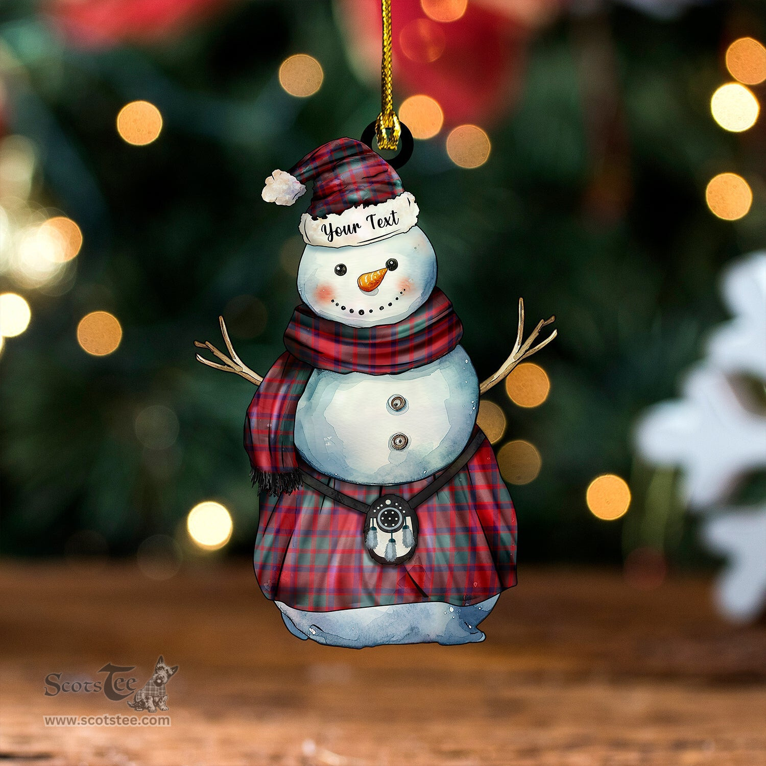 ScotsTee Shop Scottish Caledonian (MacKintosh 3) Weathered Tartan Ornament Snowman Warrior Personalized