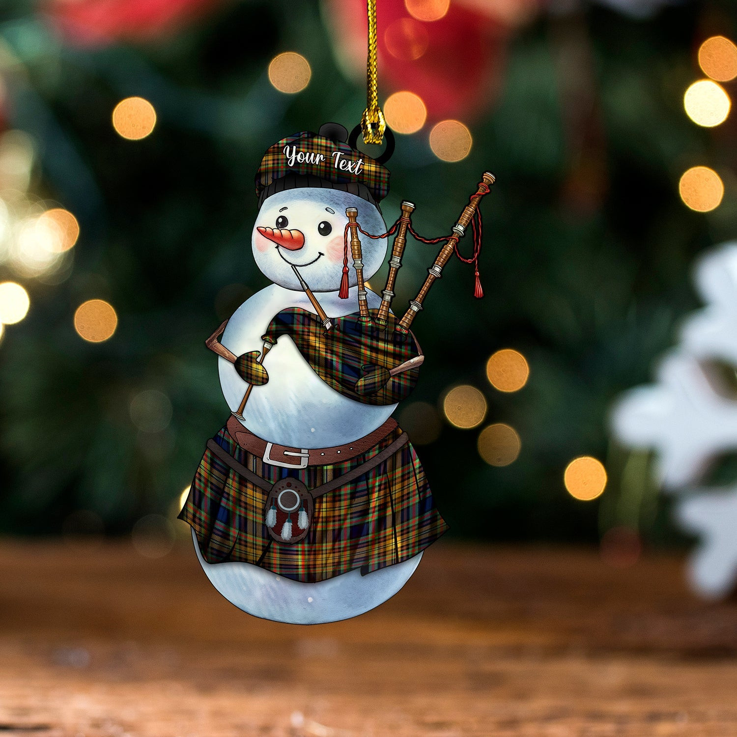 ScotsTee Shop Scottish Highfield Hunting Modern Tartan Ornament Snowman Bagpipe Personalized