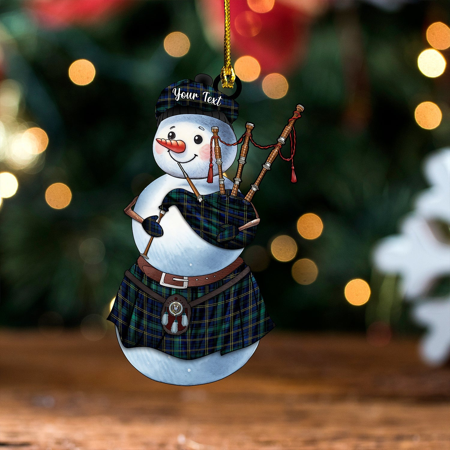 ScotsTee Shop Scottish Hope Vere Modern Clan Crest Tartan Ornament Snowman Bagpipe Personalized