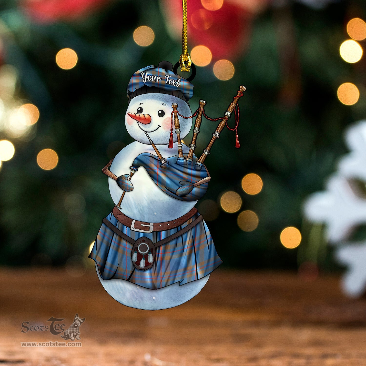 ScotsTee Shop Scottish Elliot (Ellot) (Clans Originaux) Ancient Tartan Ornament Snowman Bagpipe Personalized