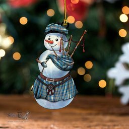 ScotsTee Shop Scottish Hebrides South Uist 01 Ancient Tartan Ornament Snowman Bagpipe Personalized