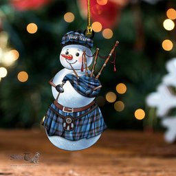 ScotsTee Shop Scottish Elliot (Ellot) Modern Clan Crest Tartan Ornament Snowman Bagpipe Personalized
