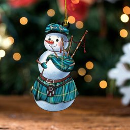 ScotsTee Shop Scottish Cleland Ancient Clan Crest Tartan Ornament Snowman Bagpipe Personalized