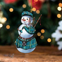 ScotsTee Shop Scottish Cleland Ancient Clan Crest Tartan Ornament Snowman Bagpipe Personalized