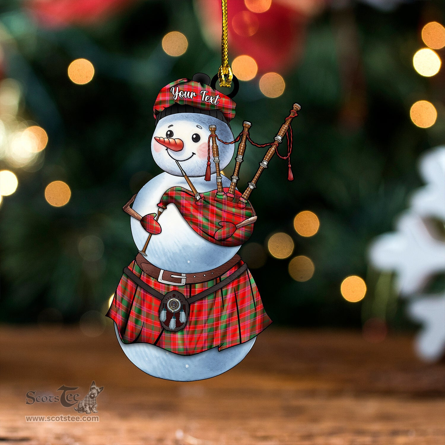 ScotsTee Shop Scottish Dalziel Modern Clan Crest Tartan Ornament Snowman Bagpipe Personalized