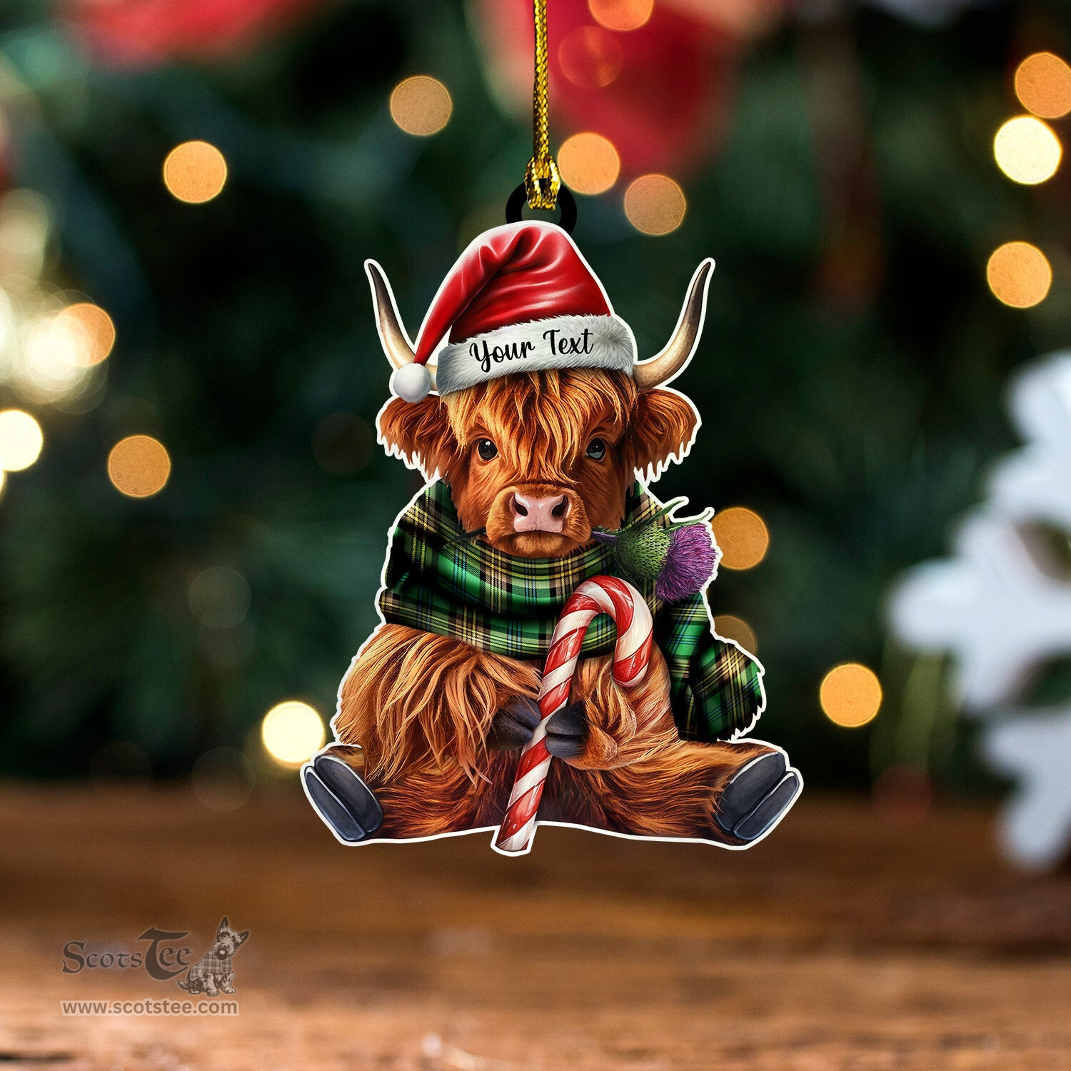 ScotsTee Shop Scottish Choinka Ancient Tartan Ornament Highland Cow And Thistle Personalized