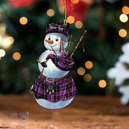 ScotsTee Shop Scottish Buchanan Cerise 2 Special Ancient Tartan Ornament Snowman Bagpipe Personalized