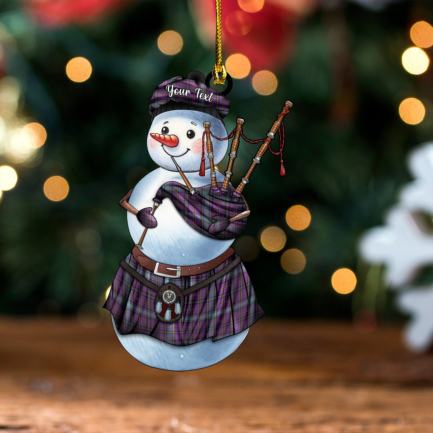 ScotsTee Shop Scottish Hope Vere Weathered Clan Crest Tartan Ornament Snowman Bagpipe Personalized