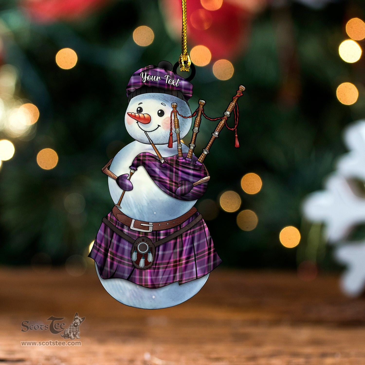 ScotsTee Shop Scottish Fitzgerald Hunting Weathered Tartan Ornament Snowman Bagpipe Personalized