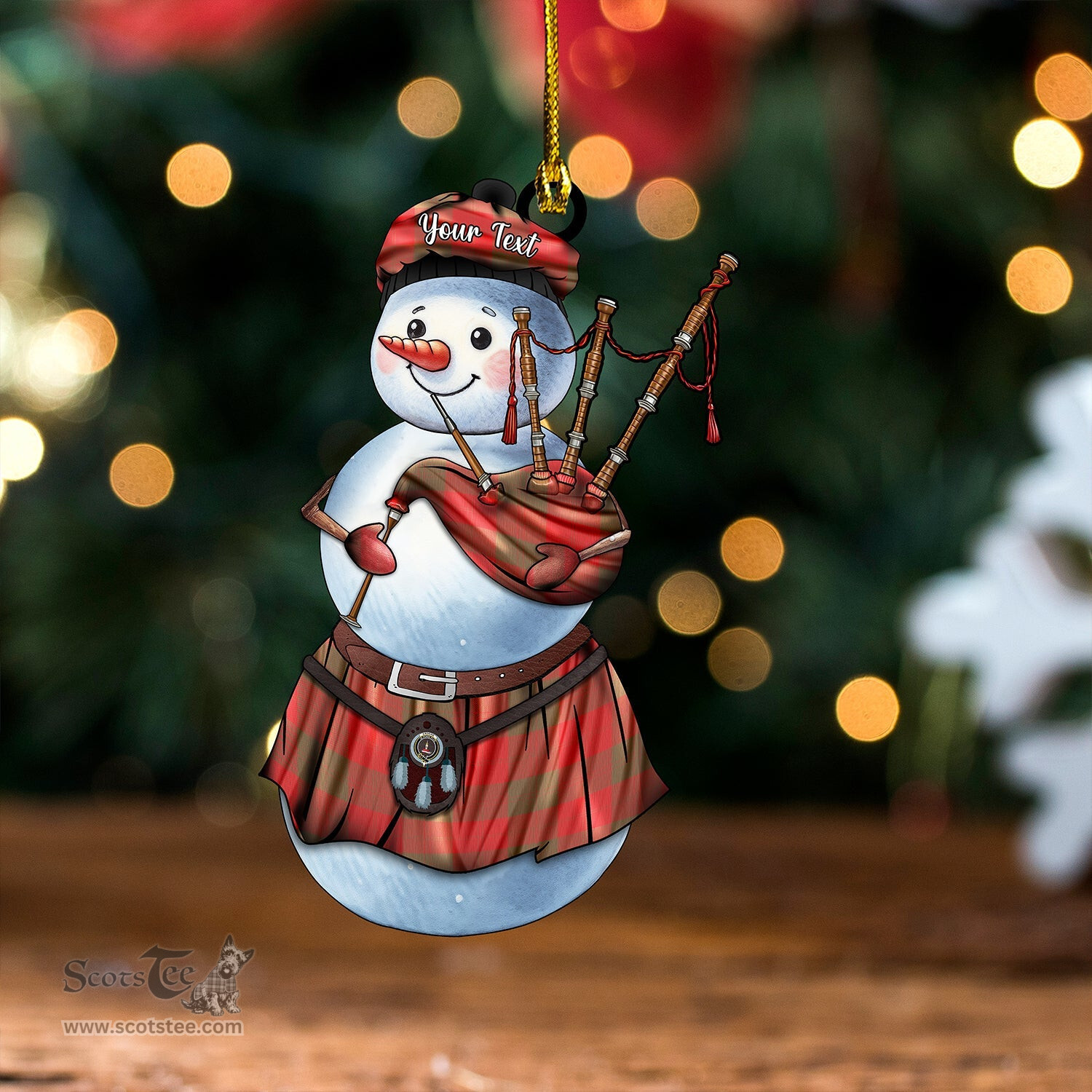 ScotsTee Shop Scottish Erskine Weathered Clan Crest Tartan Ornament Snowman Bagpipe Personalized
