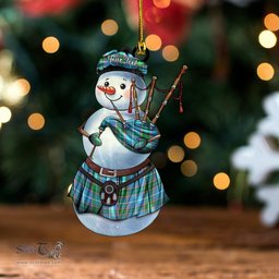 ScotsTee Shop Scottish Isle of Man Manx Laxey Blue Ancient Tartan Ornament Snowman Bagpipe Personalized