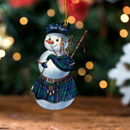 ScotsTee Shop Scottish Irvine of Bonshaw Modern Clan Crest Tartan Ornament Snowman Bagpipe Personalized