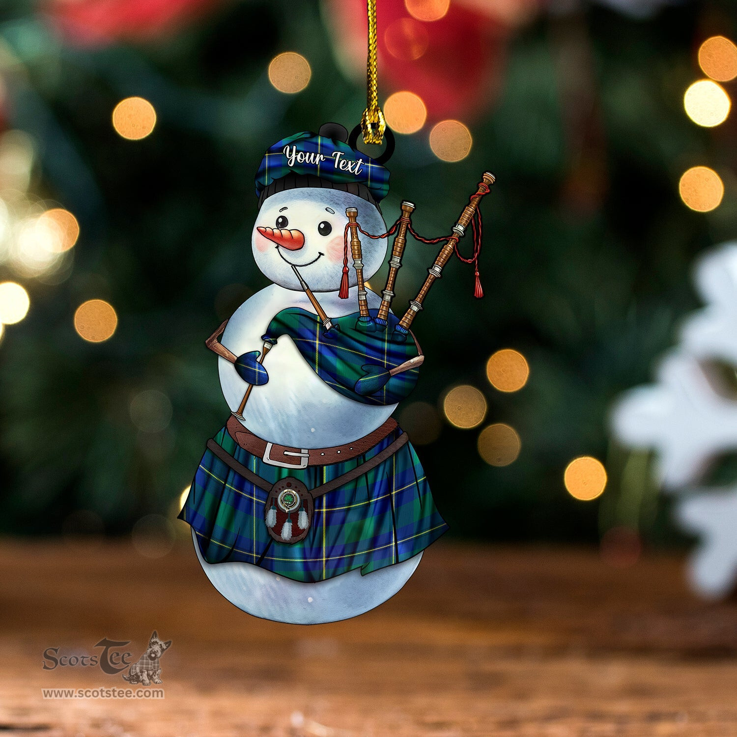 ScotsTee Shop Scottish Irvine of Bonshaw Modern Clan Crest Tartan Ornament Snowman Bagpipe Personalized