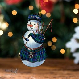 ScotsTee Shop Scottish Irvine of Bonshaw Modern Clan Crest Tartan Ornament Snowman Bagpipe Personalized