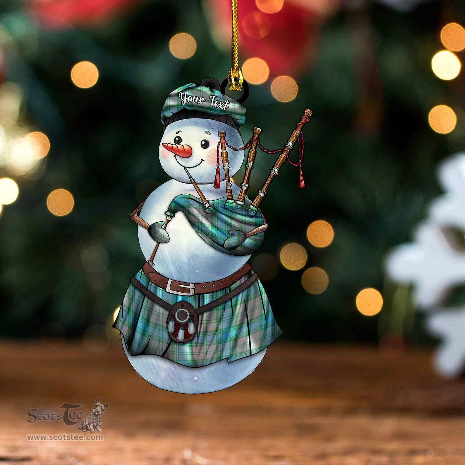 ScotsTee Shop Scottish Isle of Man Manx Centenary Ancient Tartan Ornament Snowman Bagpipe Personalized