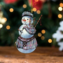 ScotsTee Shop Scottish Isle of Man Manx 2 Weathered Tartan Ornament Snowman Bagpipe Personalized