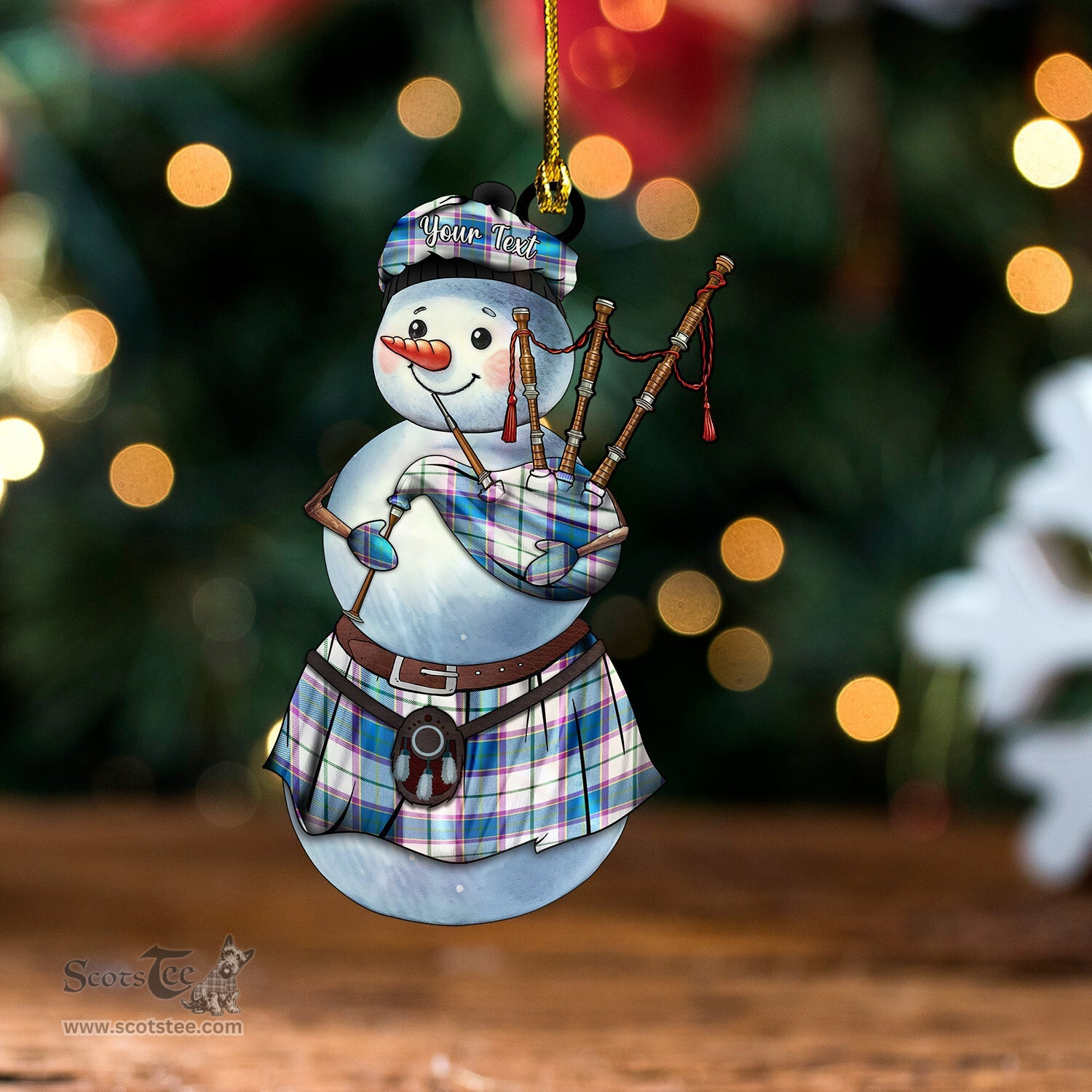 ScotsTee Shop Scottish Isle of Man Manx Dress Ancient Tartan Ornament Snowman Bagpipe Personalized