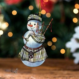 ScotsTee Shop Scottish Irvine of Glentulchan Weathered Clan Crest Tartan Ornament Snowman Bagpipe Personalized