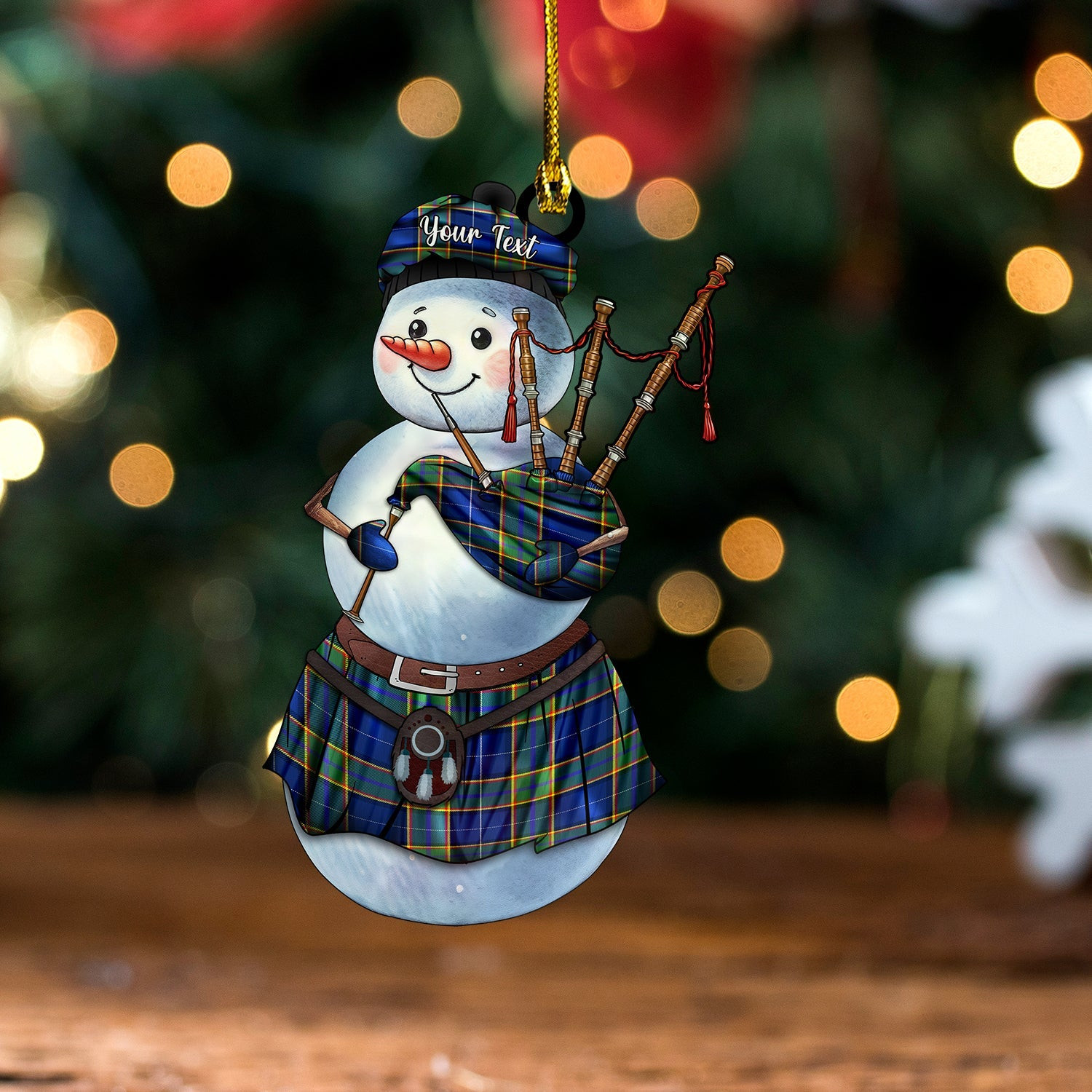 ScotsTee Shop Scottish Isle of Man Manx National Tartan Modern Tartan Ornament Snowman Bagpipe Personalized