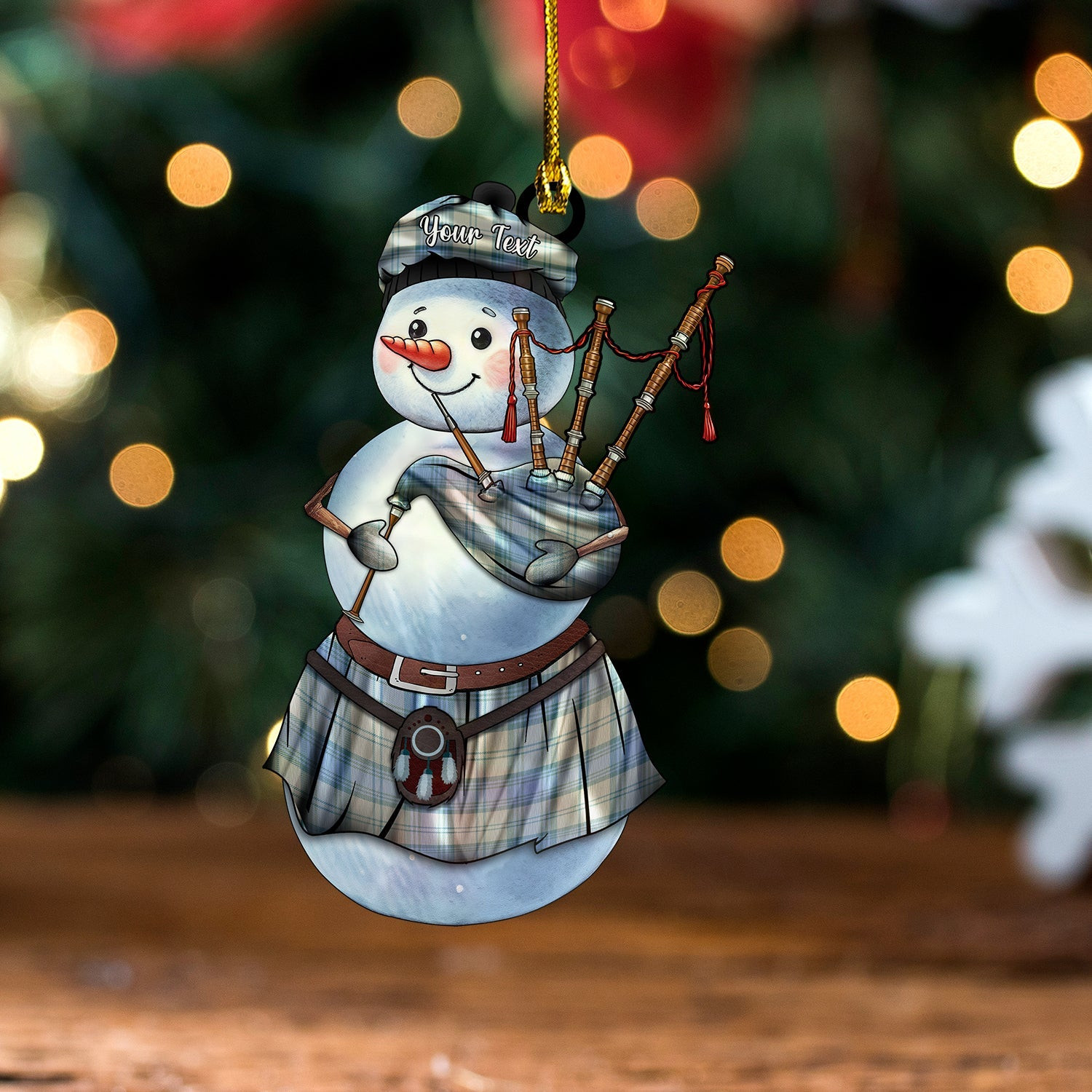 ScotsTee Shop Scottish Isle of Man Manx Centenary Weathered Tartan Ornament Snowman Bagpipe Personalized