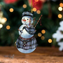 ScotsTee Shop Scottish Irvine Weathered Clan Crest Tartan Ornament Snowman Bagpipe Personalized