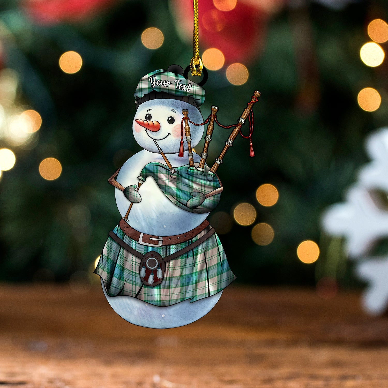 ScotsTee Shop Scottish Isle of Man Manx Centenary Modern Tartan Ornament Snowman Bagpipe Personalized