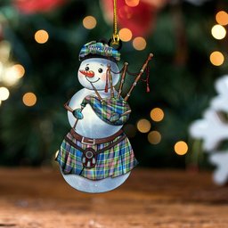 ScotsTee Shop Scottish Isle of Man Manx 2 Modern Tartan Ornament Snowman Bagpipe Personalized