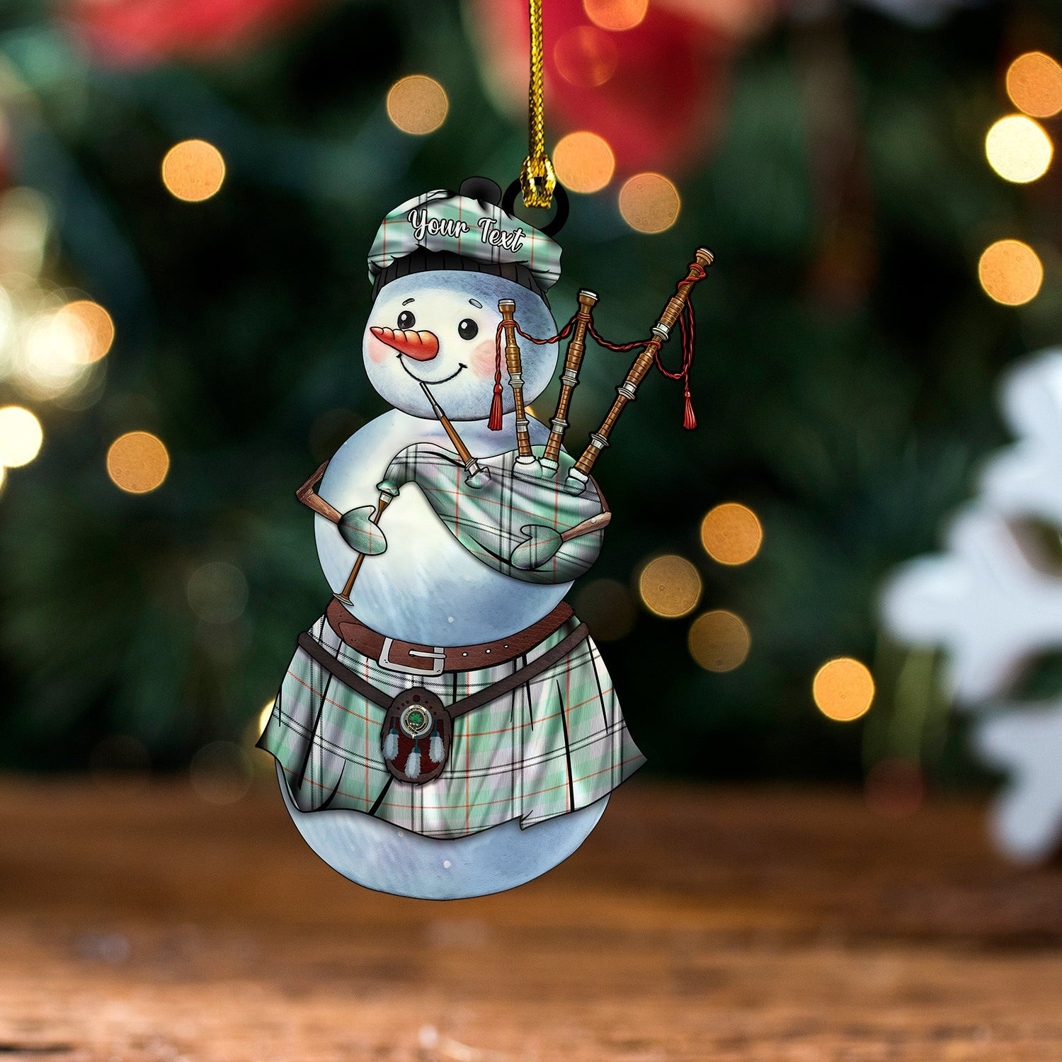 ScotsTee Shop Scottish Irvine of Glentulchan Ancient Clan Crest Tartan Ornament Snowman Bagpipe Personalized