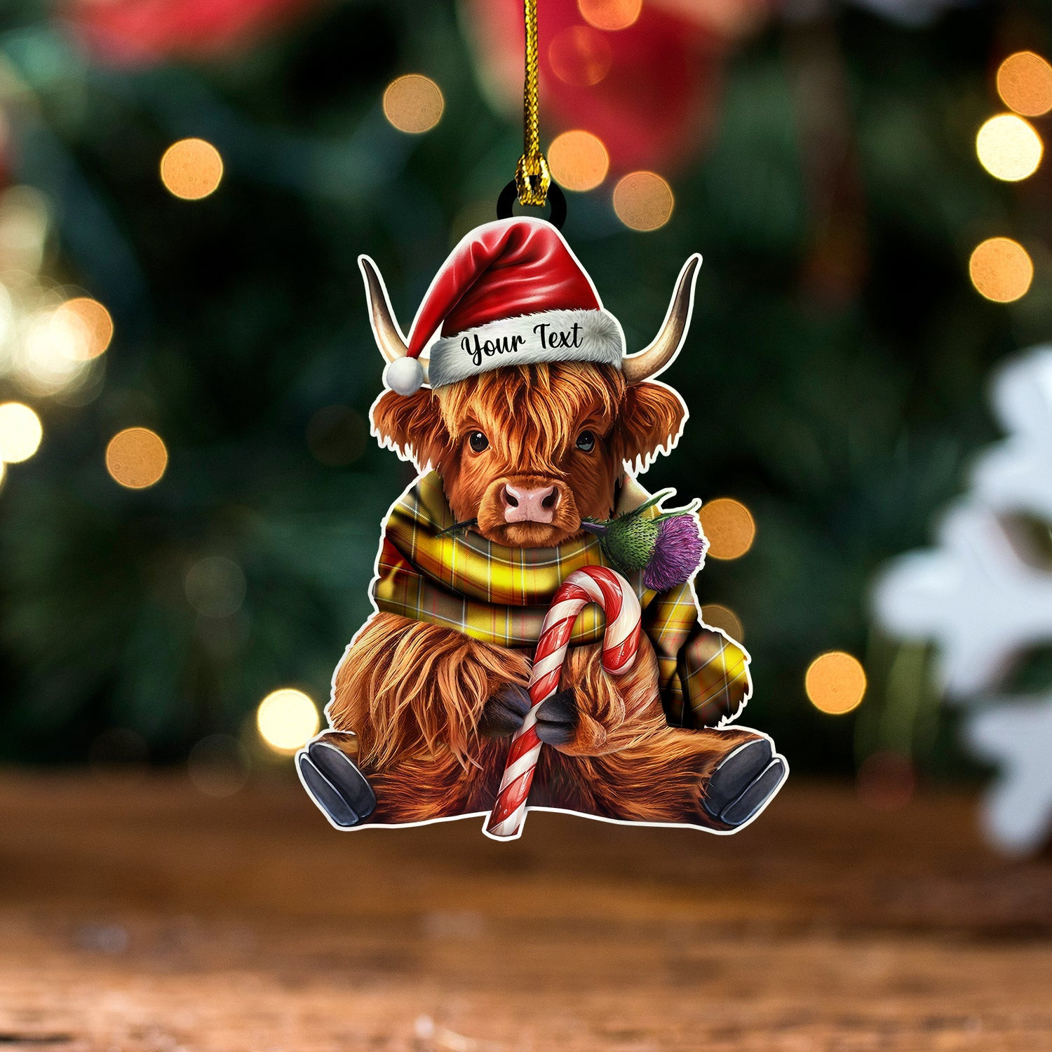 ScotsTee Shop Scottish Keilar Weathered Tartan Ornament Highland Cow And Thistle Personalized