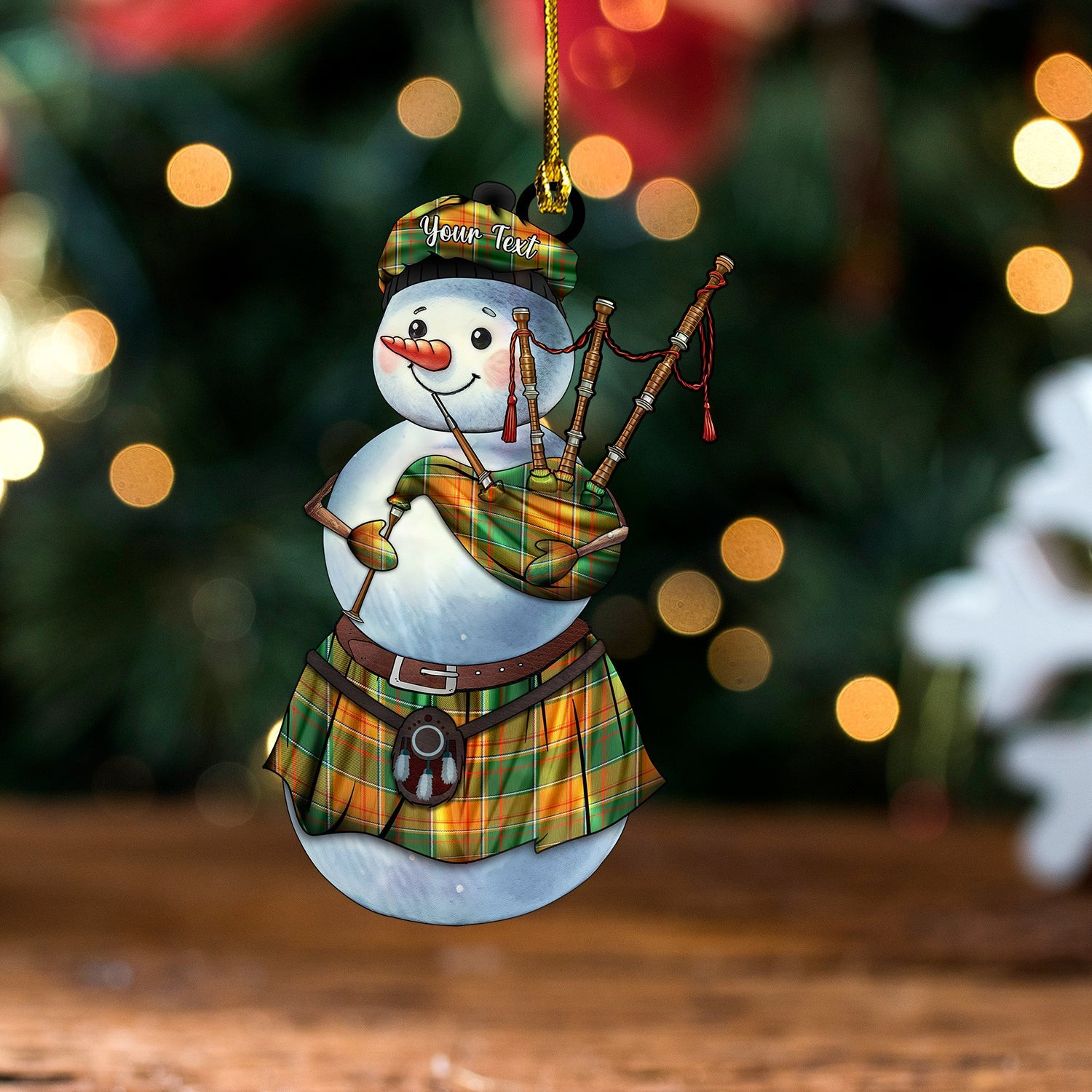 ScotsTee Shop Scottish Keilar Modern Tartan Ornament Snowman Bagpipe Personalized