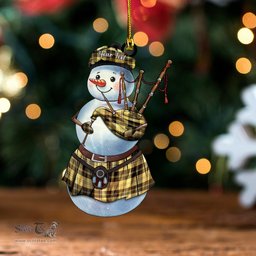 ScotsTee Shop Scottish Johnstone Orange Black (Johnson Orange Black) Weathered Tartan Ornament Snowman Bagpipe Personalized