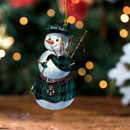 ScotsTee Shop Scottish Keith (Marshall) Modern Clan Crest Tartan Ornament Snowman Bagpipe Personalized