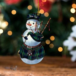 ScotsTee Shop Scottish Johnstone Clans Originaux (Johnson Clans Originaux) Modern Tartan Ornament Snowman Bagpipe Personalized