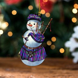 ScotsTee Shop Scottish Lang (Laing) Modern Clan Crest Tartan Ornament Snowman Bagpipe Personalized
