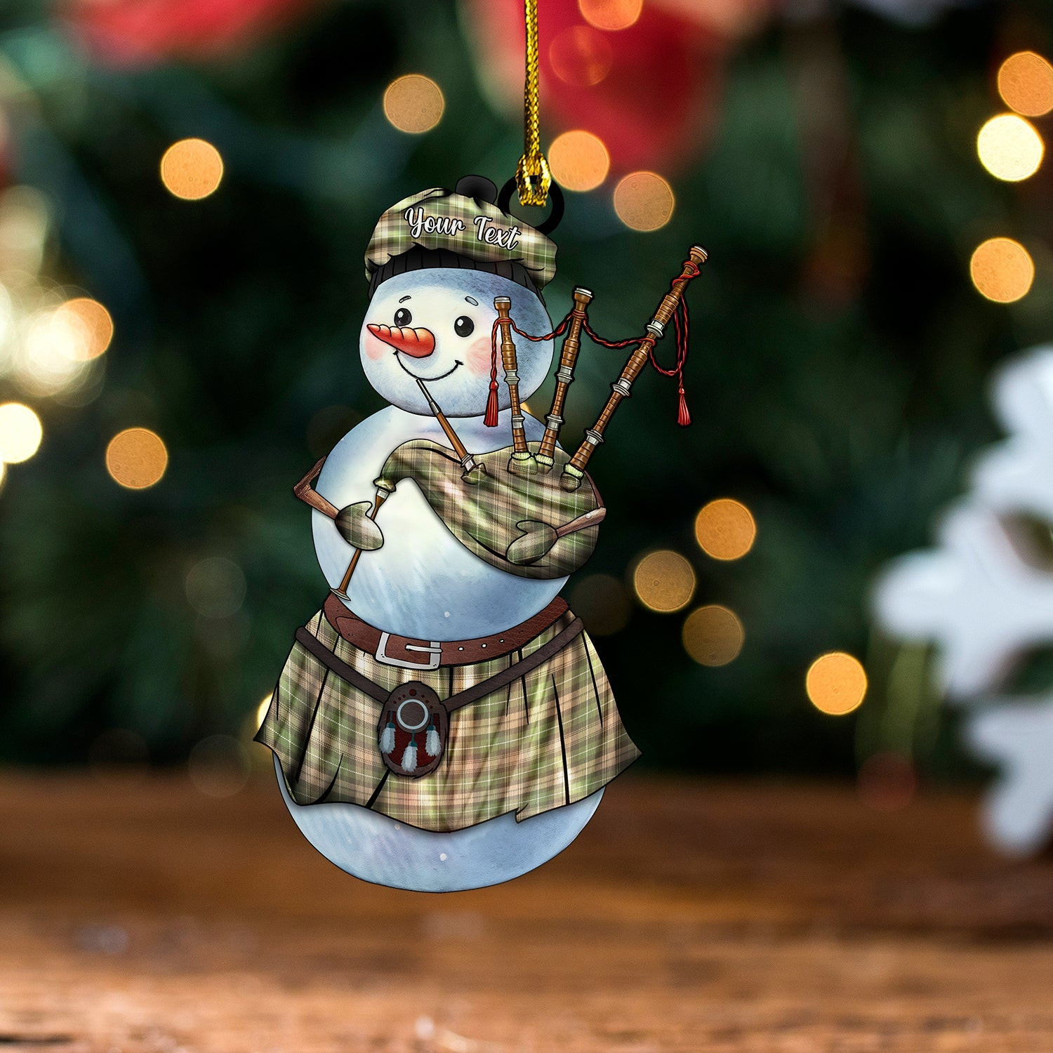 ScotsTee Shop Scottish Lamont Heather (MacLamont Heather) Ancient Tartan Ornament Snowman Bagpipe Personalized