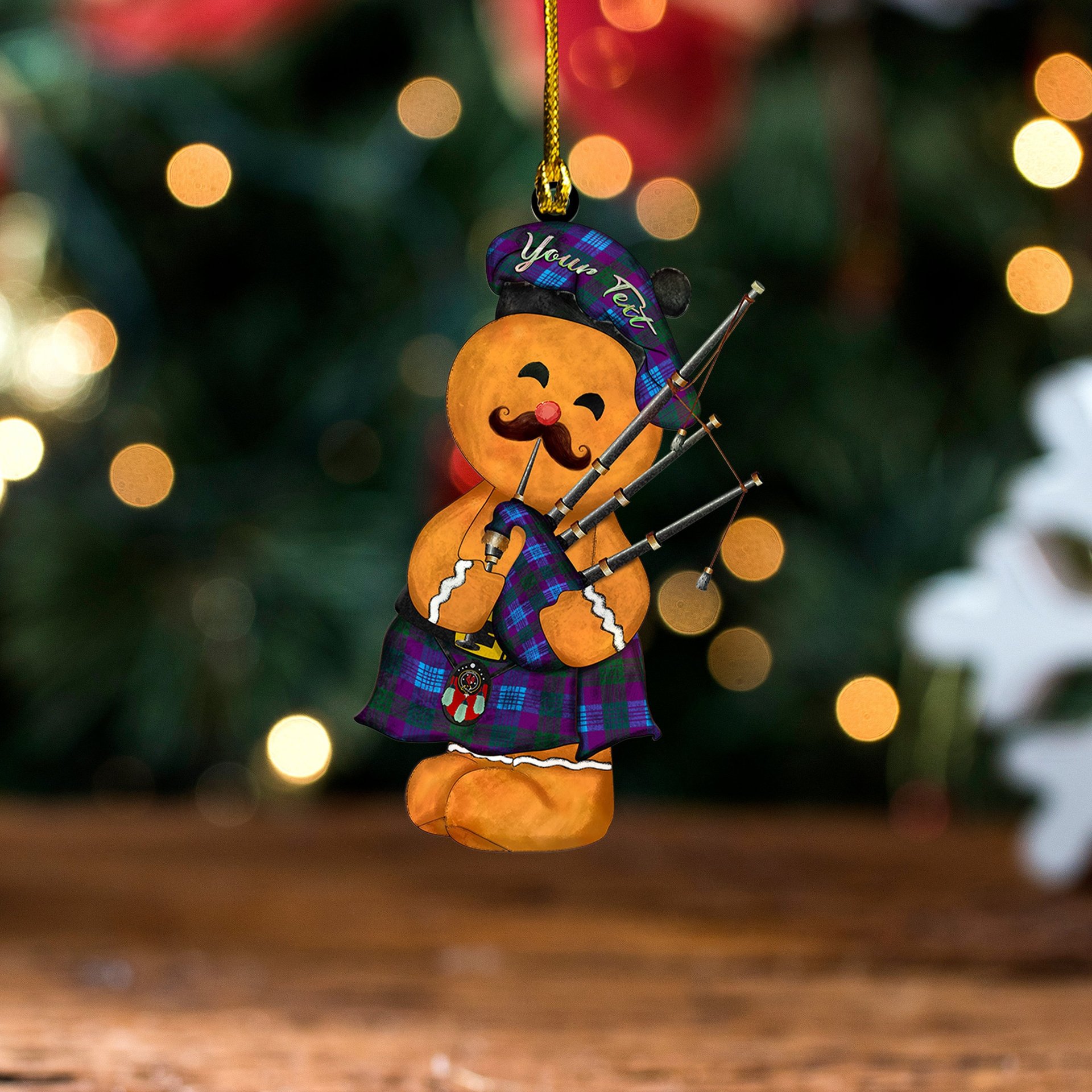 ScotsTee Shop Scottish Lang (Laing) Modern Clan Crest Tartan Ornament Gingerbread Bagpipe Personalized