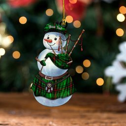 ScotsTee Shop Scottish Kirkcaldy Clan Crest Tartan Ornament Snowman Bagpipe Personalized