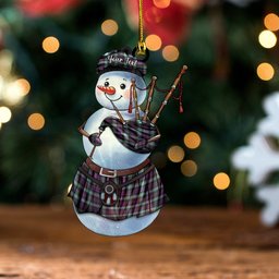 ScotsTee Shop Scottish Lamont (MacLamont) Weathered Clan Crest Tartan Ornament Snowman Bagpipe Personalized