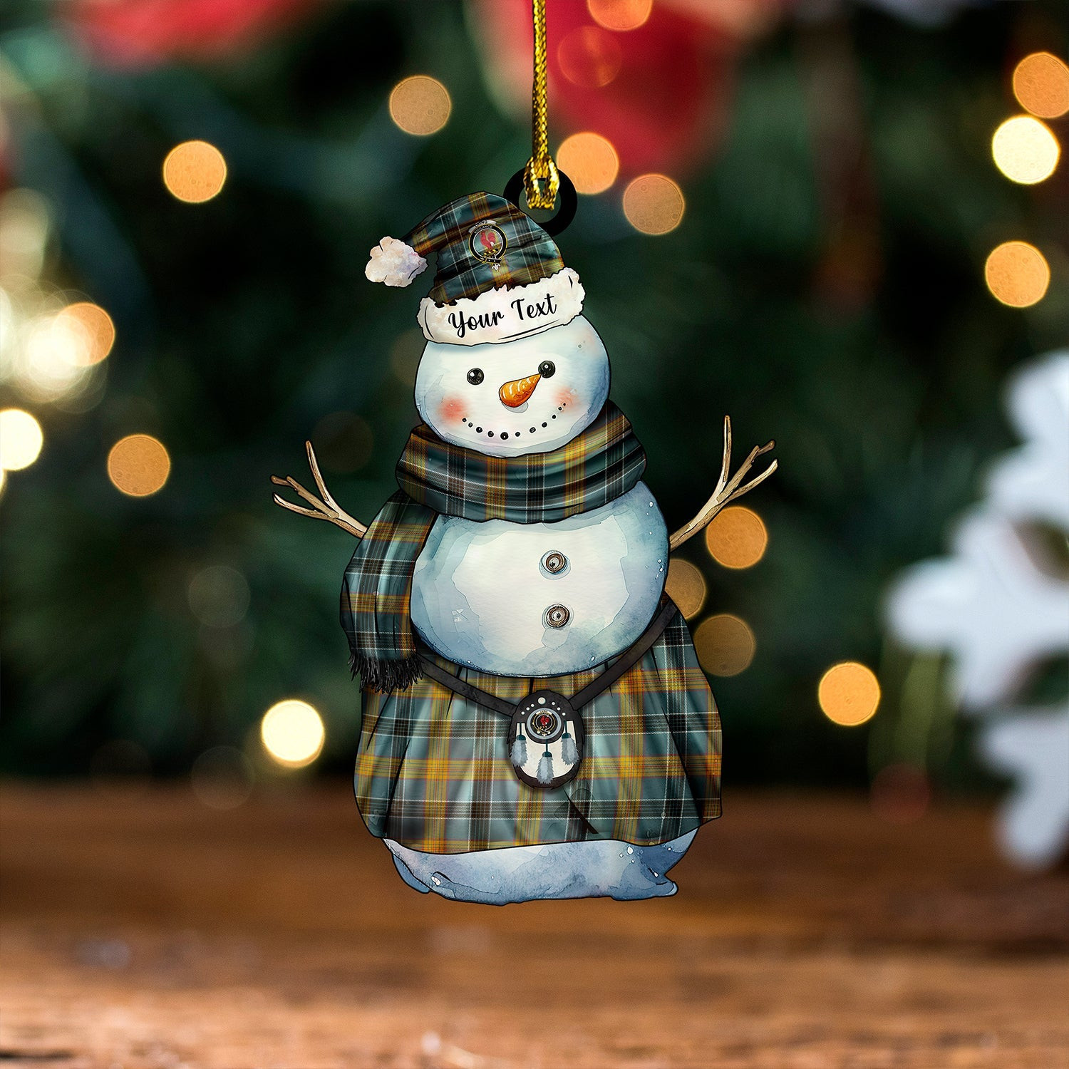 ScotsTee Shop Scottish Laing (Lang) Weathered Clan Crest Tartan Ornament Snowman Warrior Personalized