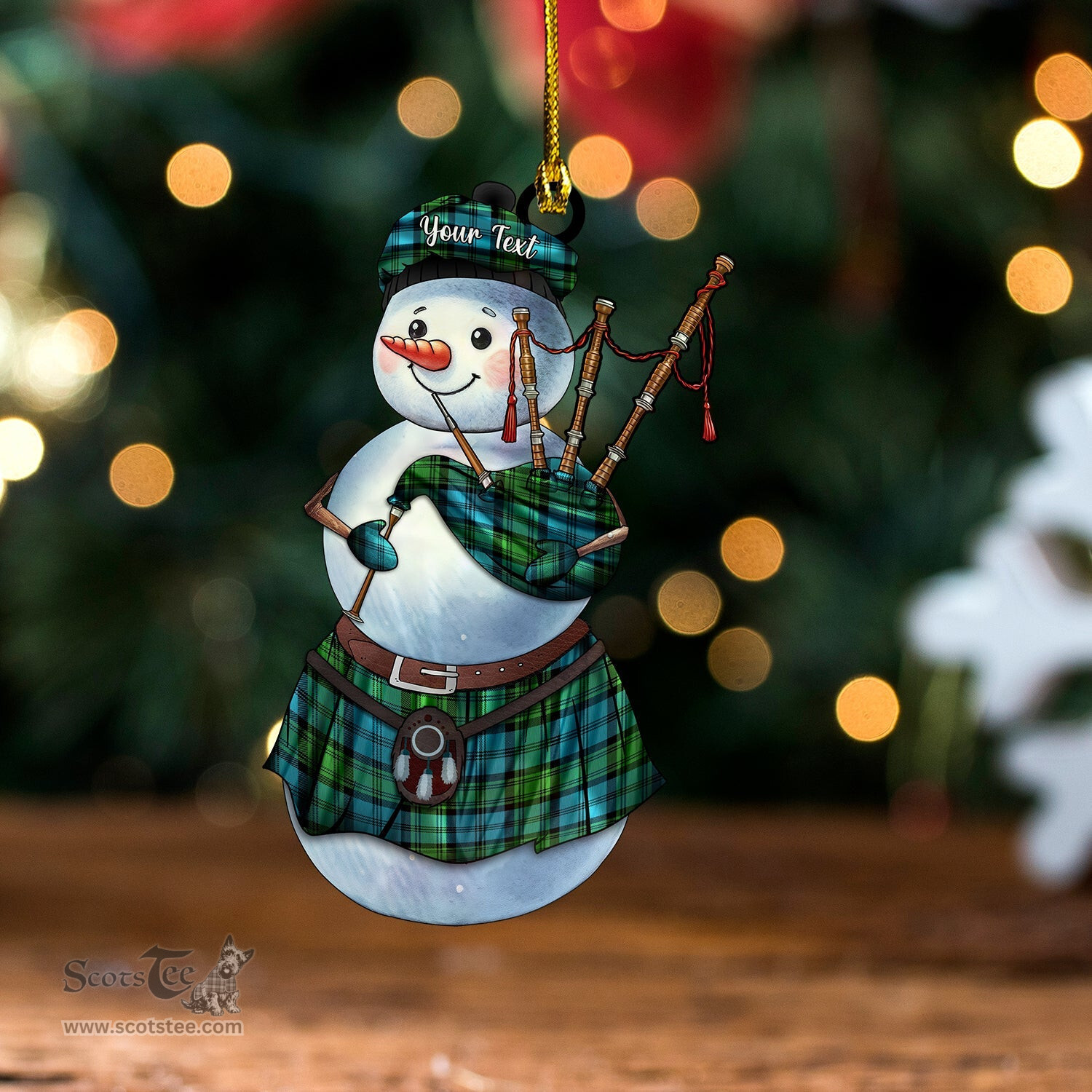 ScotsTee Shop Scottish Kerr Hunting Ancient Tartan Ornament Snowman Bagpipe Personalized
