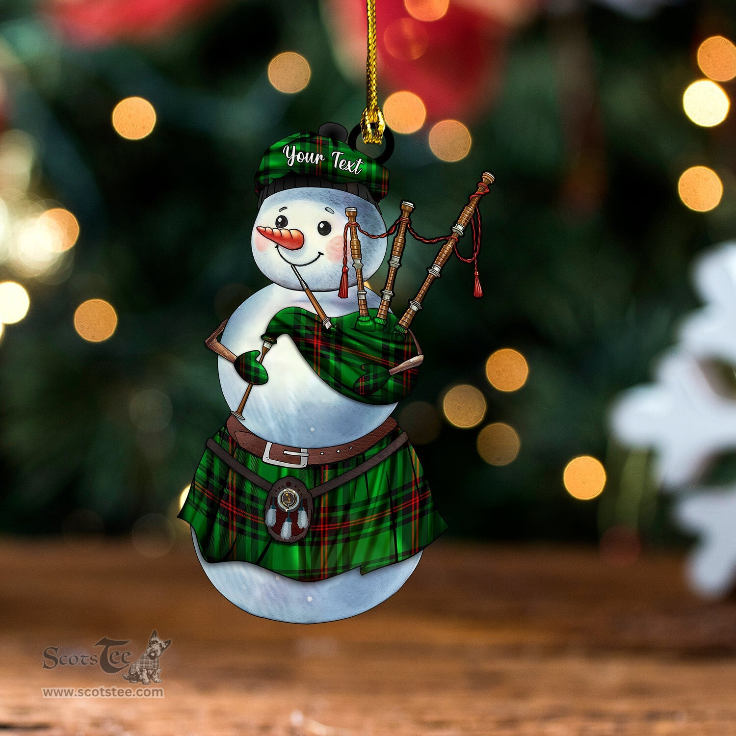 ScotsTee Shop Scottish Kinloch Clan Crest Tartan Ornament Snowman Bagpipe Personalized
