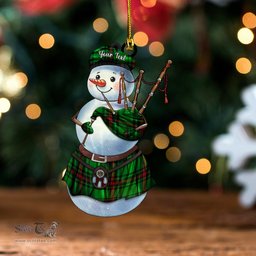 ScotsTee Shop Scottish Kinloch Clan Crest Tartan Ornament Snowman Bagpipe Personalized