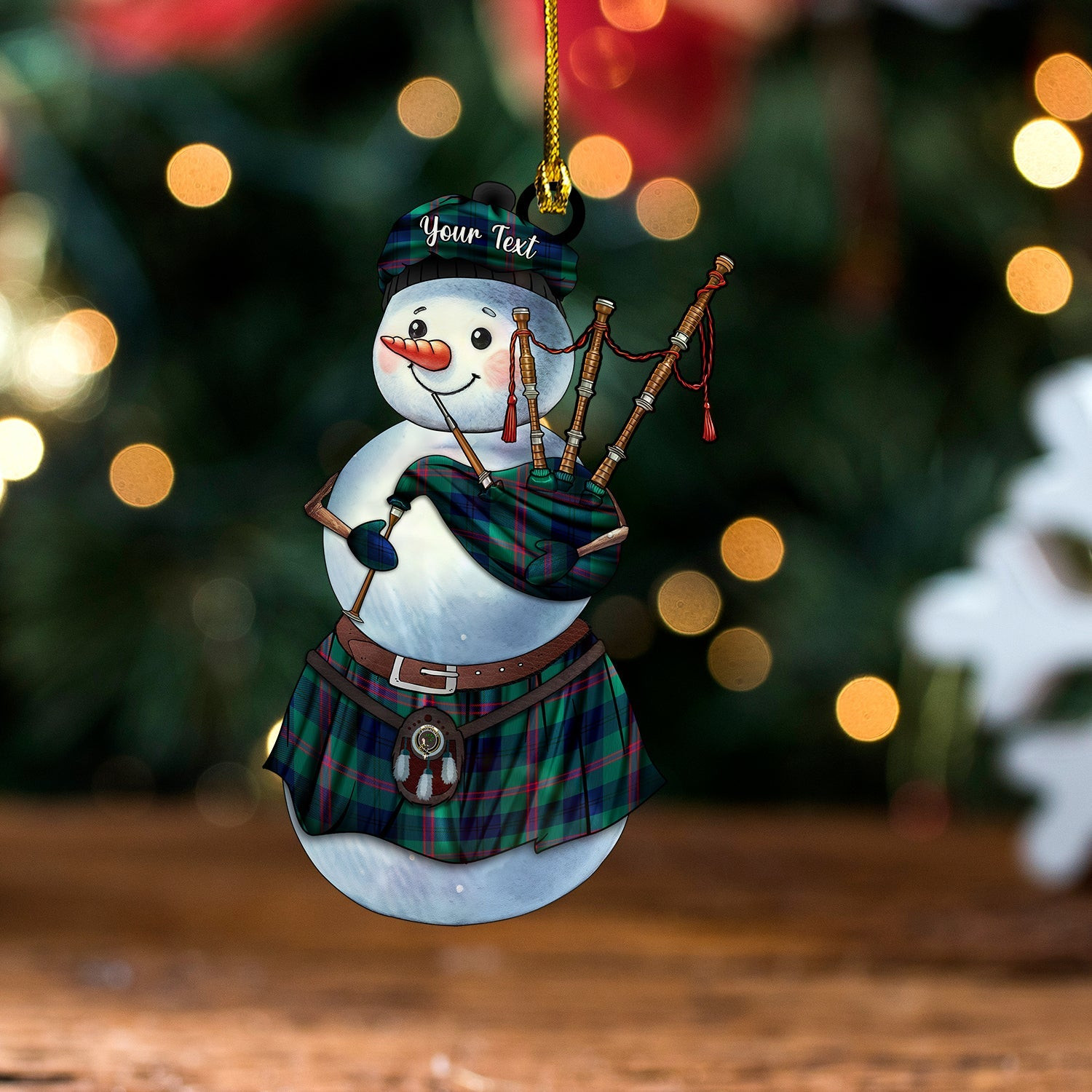 ScotsTee Shop Scottish Laurie Modern Clan Crest Tartan Ornament Snowman Bagpipe Personalized
