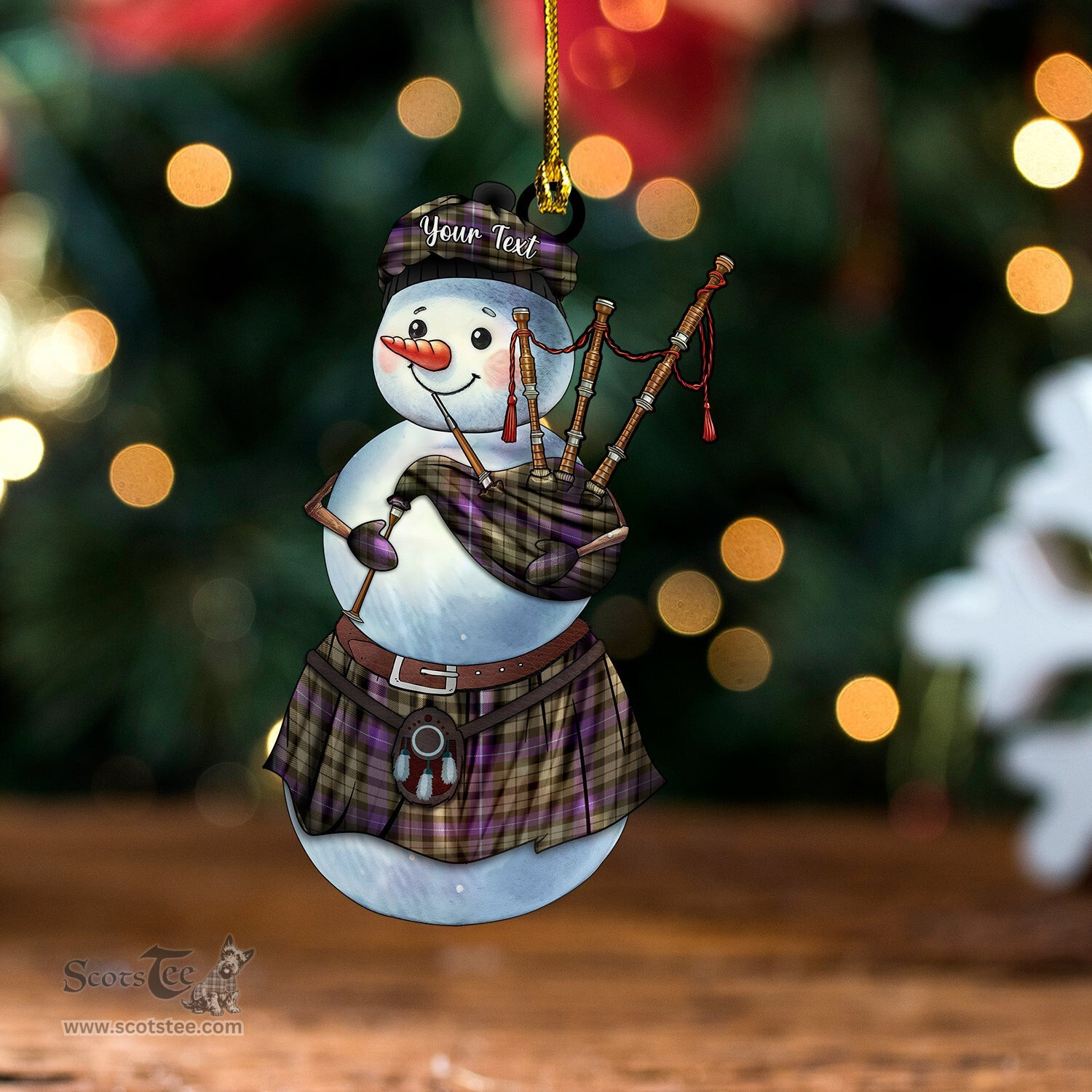 ScotsTee Shop Scottish MacIntyre (MacGregor Hastie) Weathered Tartan Ornament Snowman Bagpipe Personalized