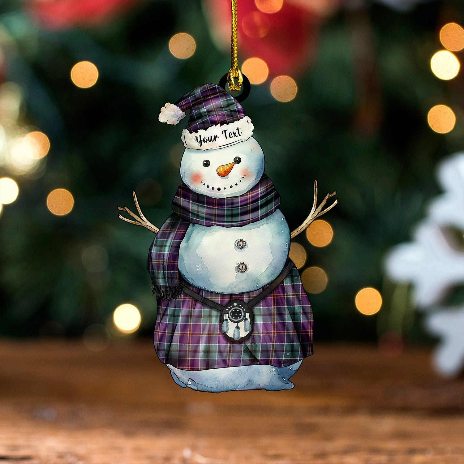 ScotsTee Shop Scottish Leslie of the Hebrides Weathered Tartan Ornament Snowman Warrior Personalized