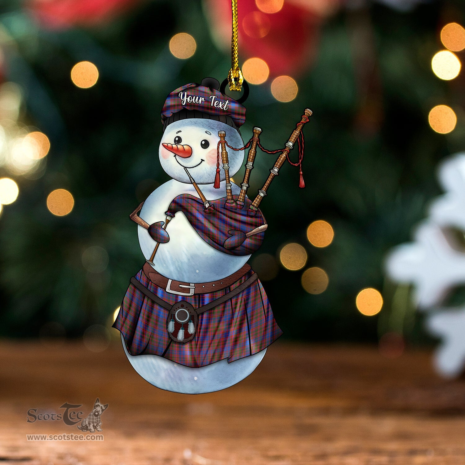 ScotsTee Shop Scottish MacIntyre of Littleport Modern Tartan Ornament Snowman Bagpipe Personalized