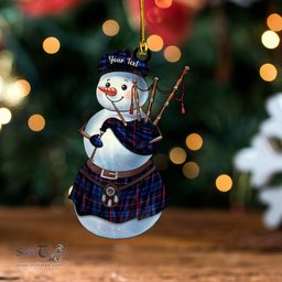 ScotsTee Shop Scottish MacCorquodale Modern Clan Crest Tartan Ornament Snowman Bagpipe Personalized