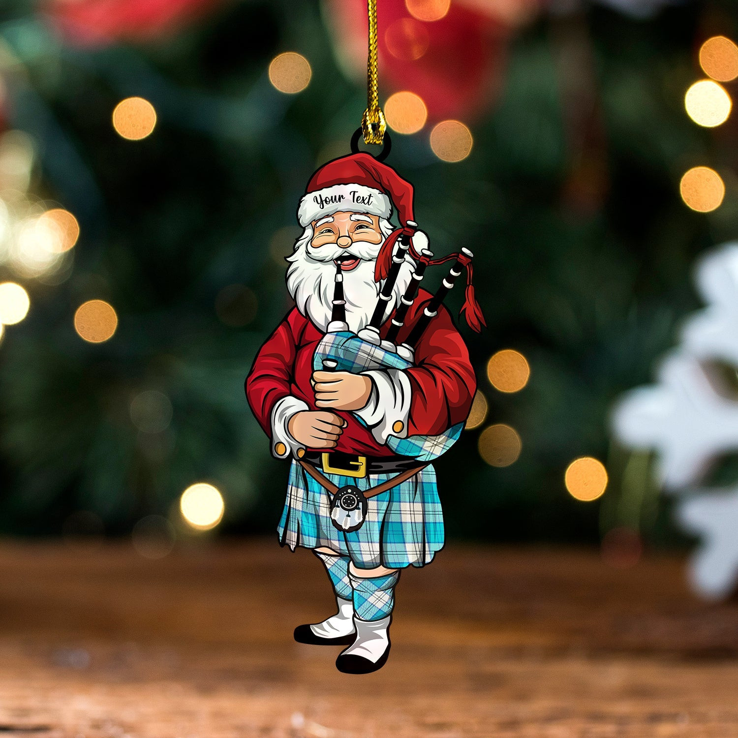 ScotsTee Shop Scottish Lennox Dress Turquoise Tartan Ornament Santa Personalized